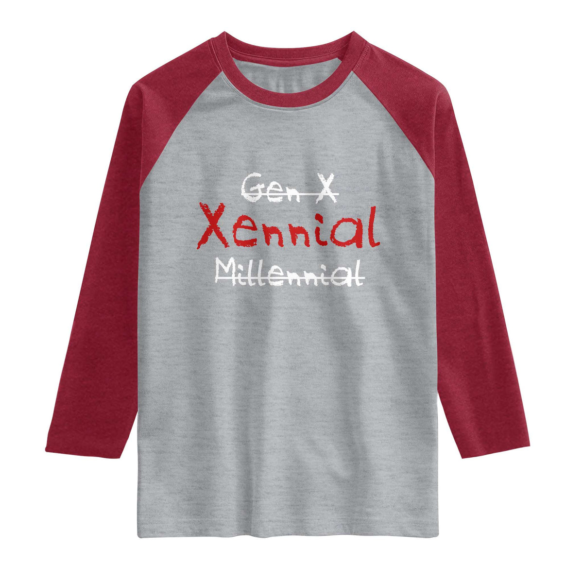 Gen X Xennial Millennial Raglan Shirt Micro Generation Retro Typography Graphic TS02 Heather Gray Heather Red Print Your Wear