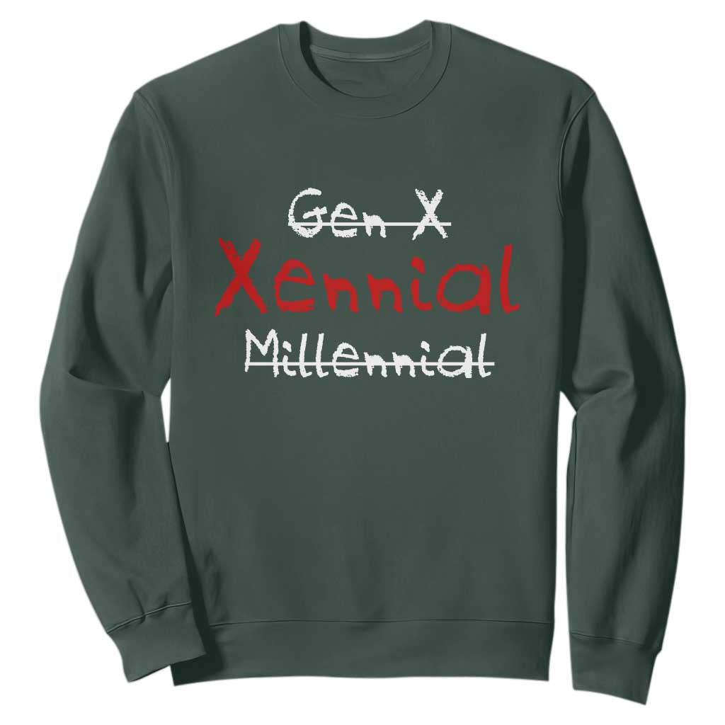 Gen X Xennial Millennial Sweatshirt Micro Generation Retro Typography Graphic TS02 Dark Forest Green Print Your Wear