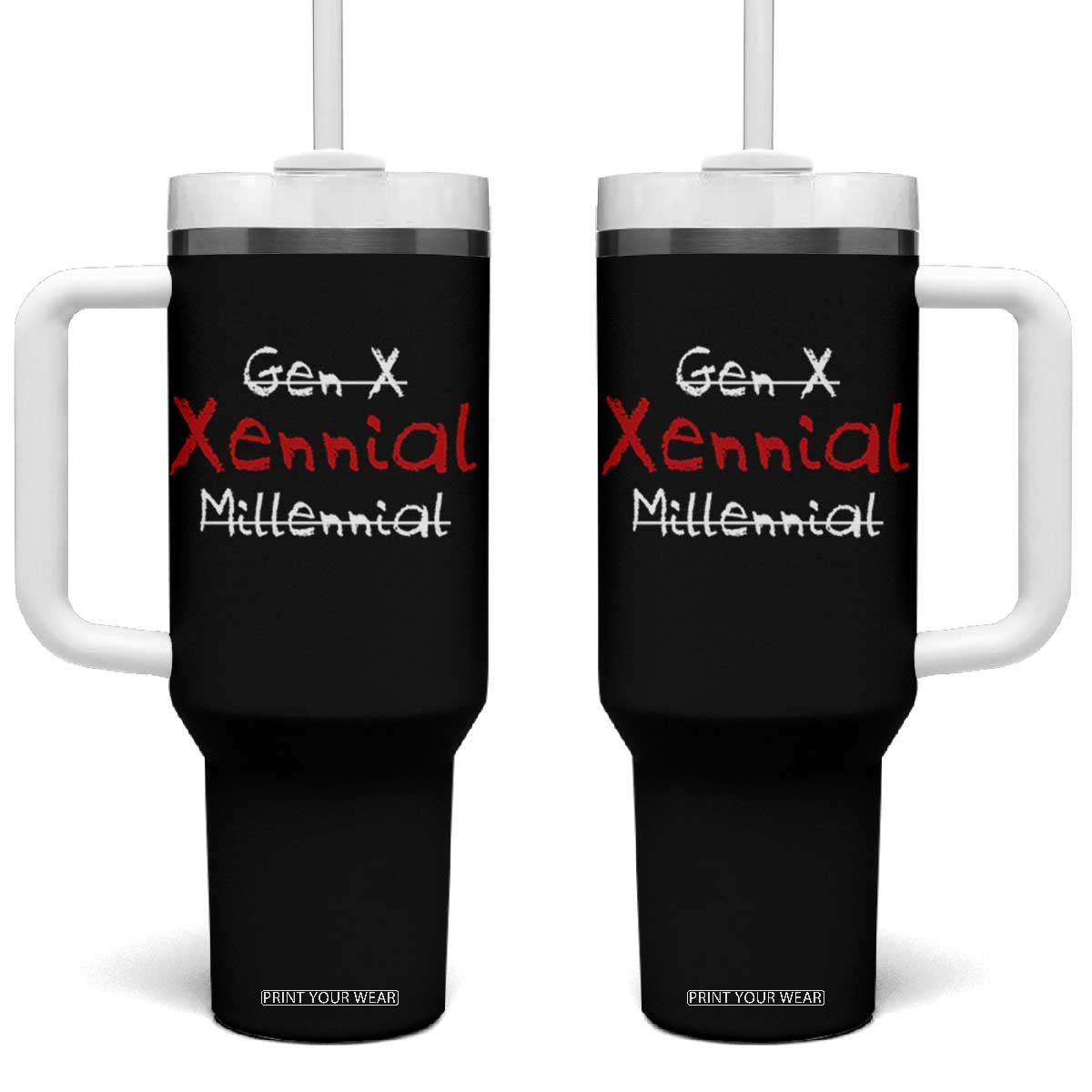 Gen X Xennial Millennial Tumbler With Handle Micro Generation Retro Typography Graphic TS02 One Size: 40 oz Black Print Your Wear