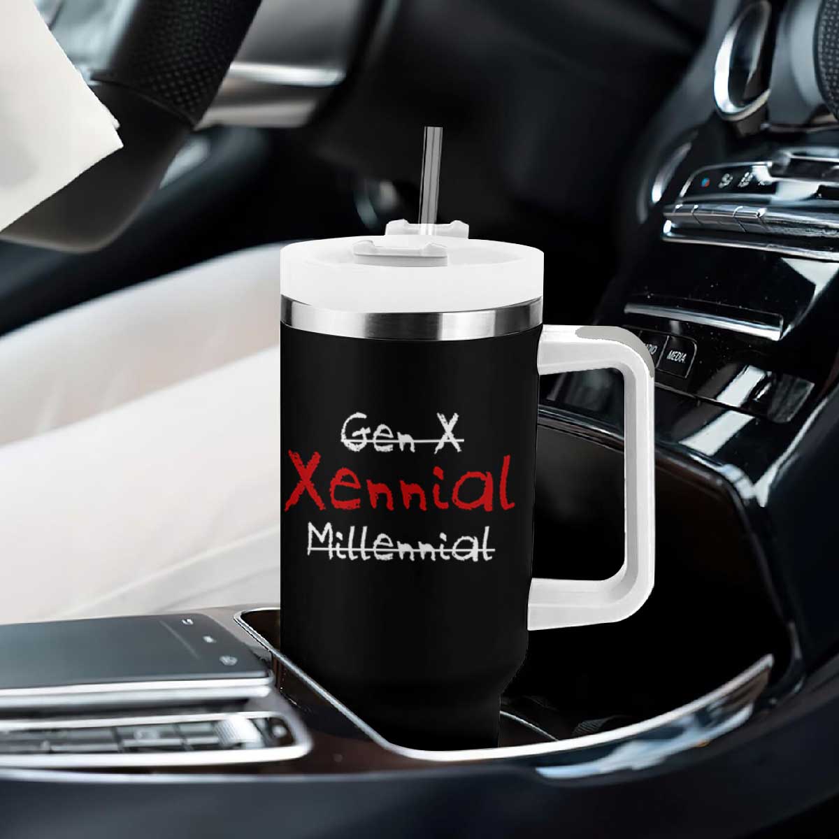Gen X Xennial Millennial Tumbler With Handle Micro Generation Retro Typography Graphic