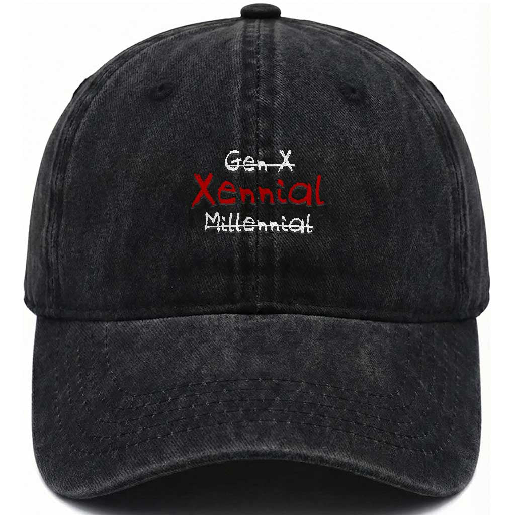 Gen X Xennial Millennial Washed Cotton Baseball Cap Micro Generation Retro Typography Graphic TS02 Print Your Wear