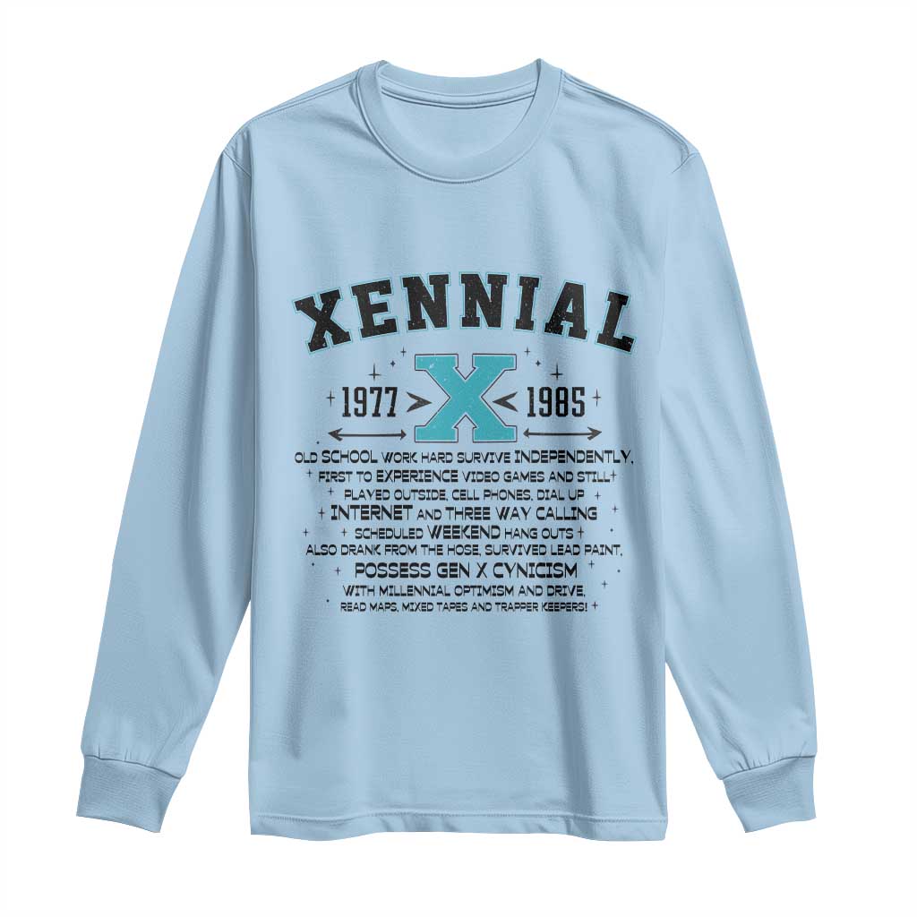Xennial Definition 1977 to 1985 Long Sleeve Shirt Vintage Dictionary Style Graphic TS02 Light Blue Print Your Wear