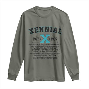 Xennial Definition 1977 to 1985 Long Sleeve Shirt Vintage Dictionary Style Graphic TS02 Military Green Print Your Wear