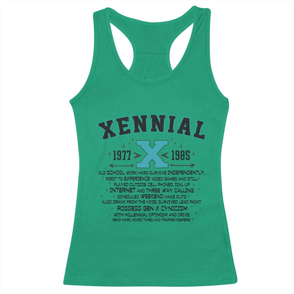 Xennial Definition 1977 to 1985 Racerback Tank Top Vintage Dictionary Style Graphic
