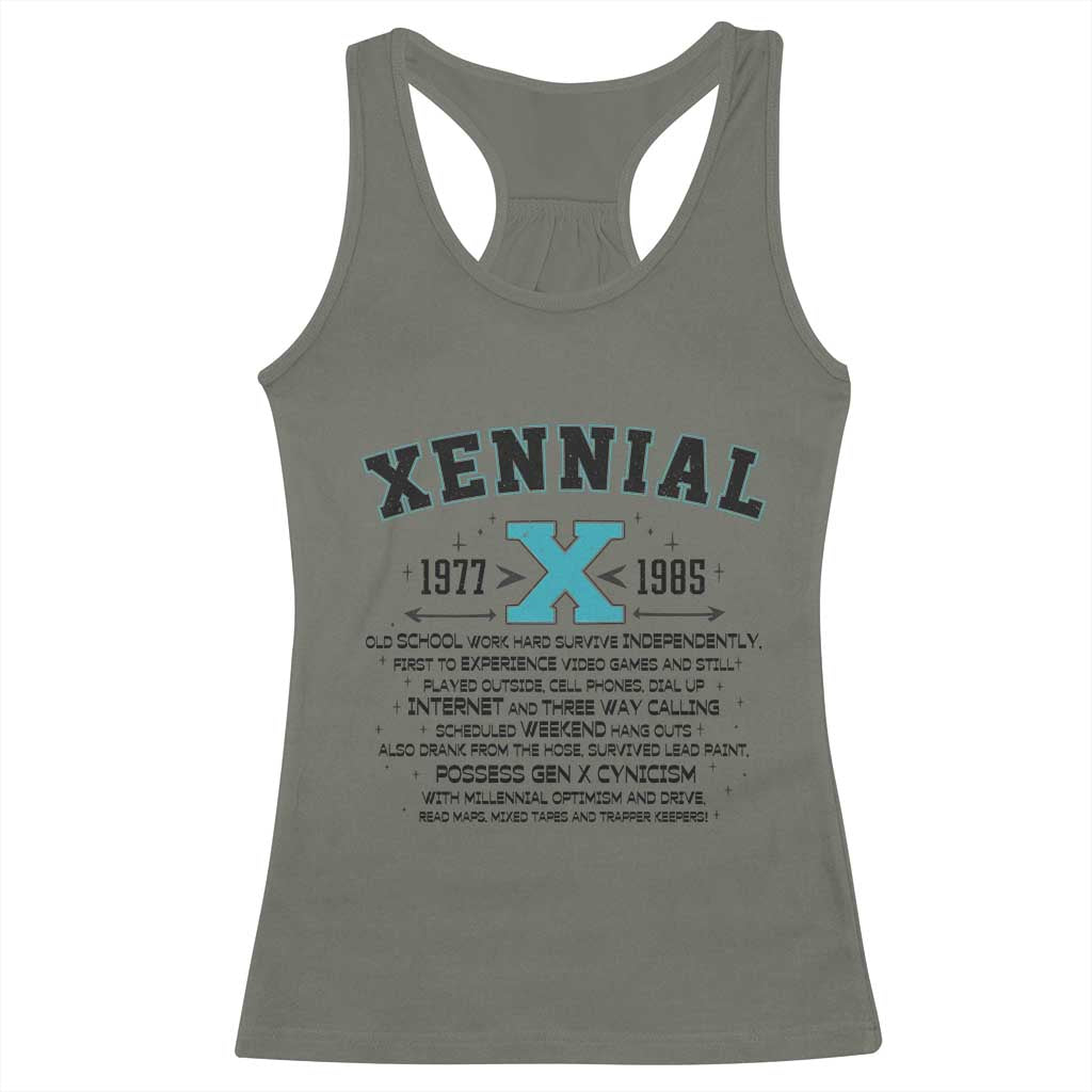 Xennial Definition 1977 to 1985 Racerback Tank Top Vintage Dictionary Style Graphic