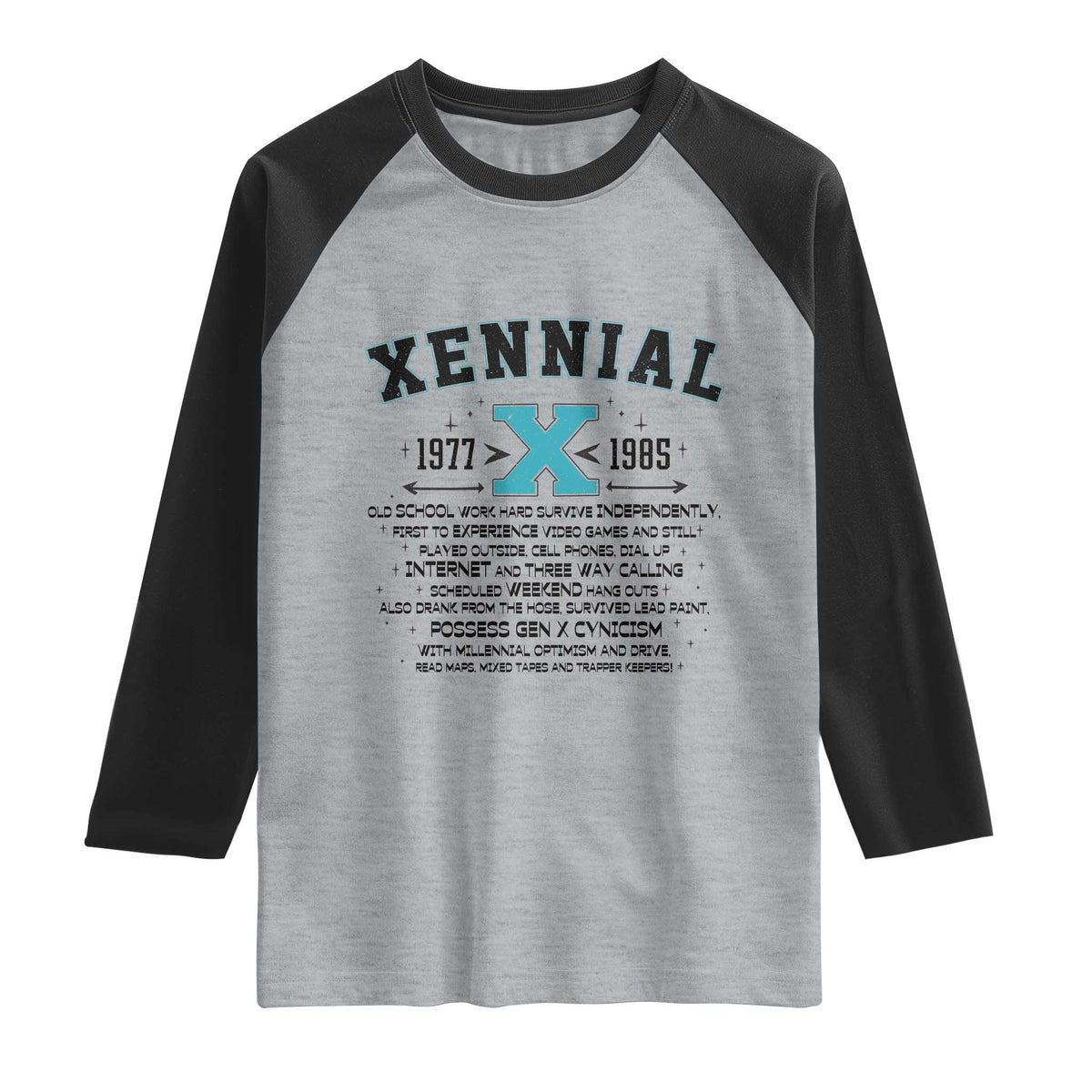 Xennial Definition 1977 to 1985 Raglan Shirt Vintage Dictionary Style Graphic TS02 Heather Gray Black Print Your Wear