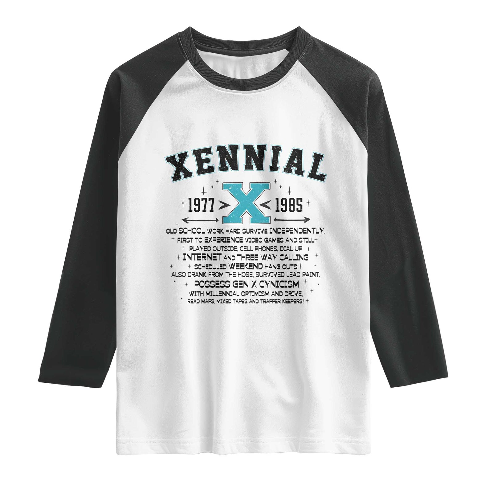 Xennial Definition 1977 to 1985 Raglan Shirt Vintage Dictionary Style Graphic TS02 White Black Print Your Wear