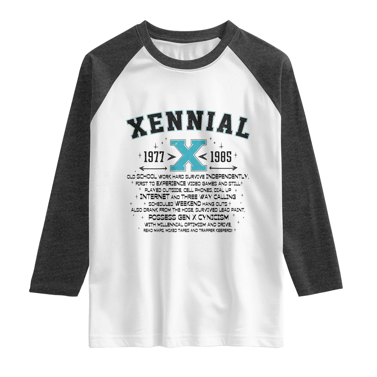 Xennial Definition 1977 to 1985 Raglan Shirt Vintage Dictionary Style Graphic TS02 White Heather Charcoal Print Your Wear
