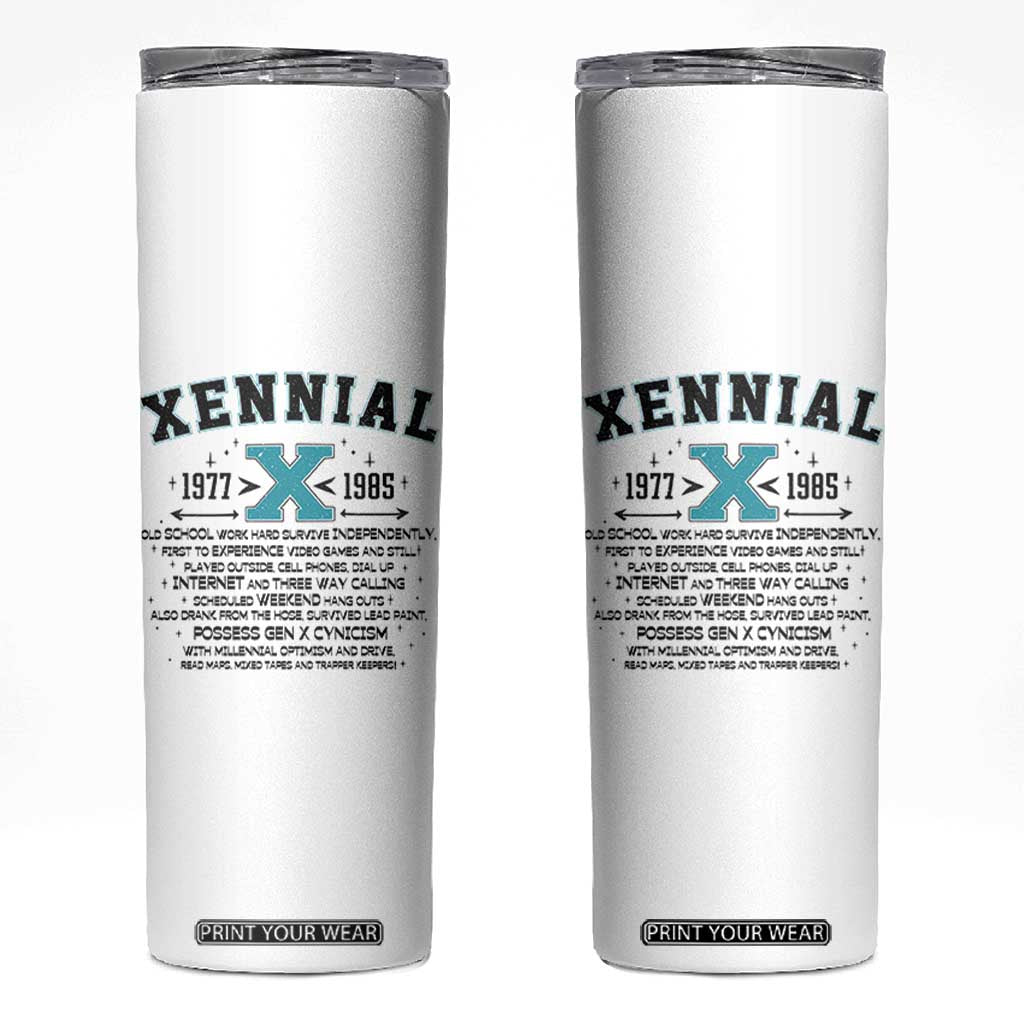 Xennial Definition 1977 to 1985 Skinny Tumbler Vintage Dictionary Style Graphic TS02 White Print Your Wear