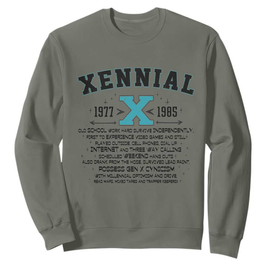 Xennial Definition 1977 to 1985 Sweatshirt Vintage Dictionary Style Graphic TS02 Military Green Print Your Wear