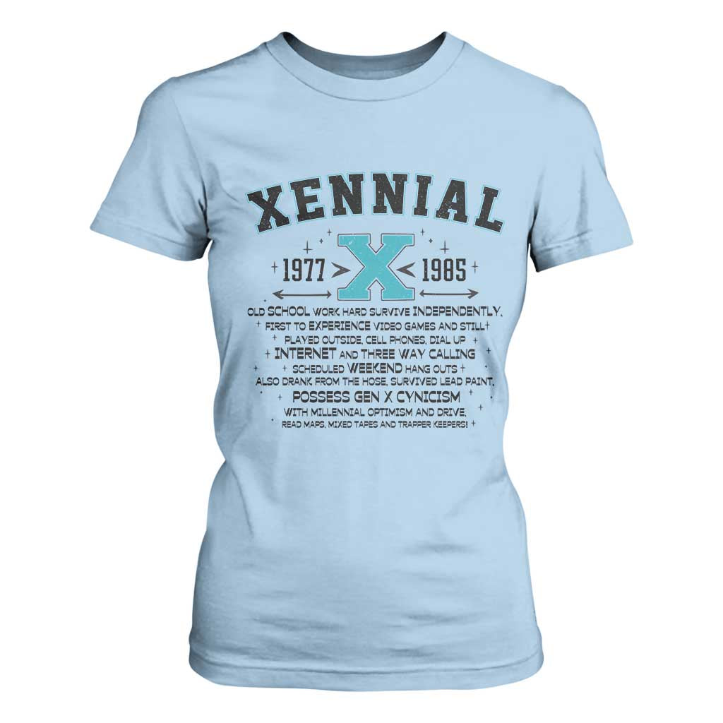 Xennial Definition 1977 to 1985 T Shirt For Women Vintage Dictionary Style Graphic TS02 Light Blue Print Your Wear