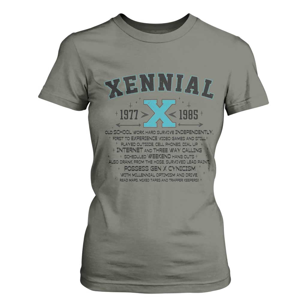 Xennial Definition 1977 to 1985 T Shirt For Women Vintage Dictionary Style Graphic TS02 Military Green Print Your Wear
