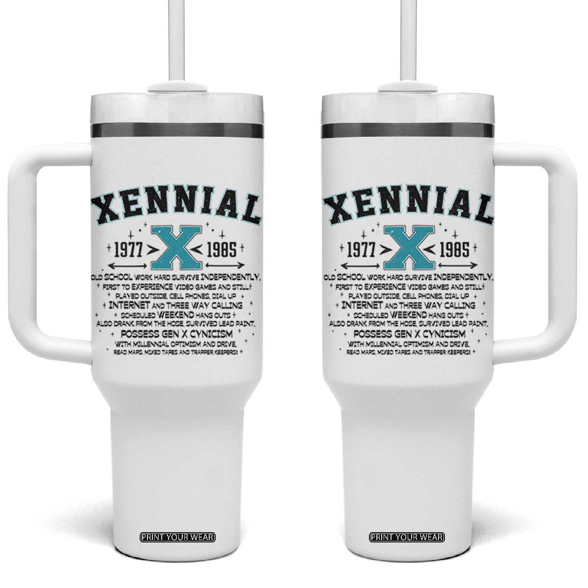 Xennial Definition 1977 to 1985 Tumbler With Handle Vintage Dictionary Style Graphic TS02 One Size: 40 oz White Print Your Wear