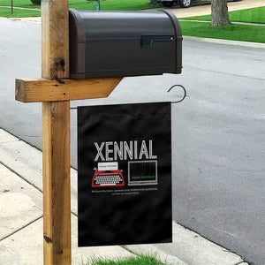 Xennial Typewriter and Computer Screen Garden Flag Analog Childhood Digital Adulthood