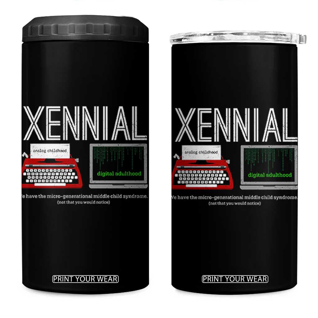 Xennial Typewriter and Computer Screen 4 in 1 Can Cooler Tumbler Analog Childhood Digital Adulthood TS02 One Size: 16 oz Black Print Your Wear