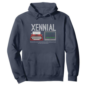 Xennial Typewriter and Computer Screen Hoodie Analog Childhood Digital Adulthood TS02 Navy Print Your Wear