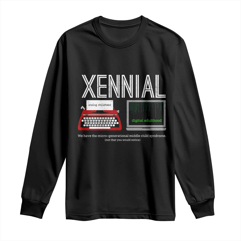 Xennial Typewriter and Computer Screen Long Sleeve Shirt Analog Childhood Digital Adulthood TS02 Black Print Your Wear