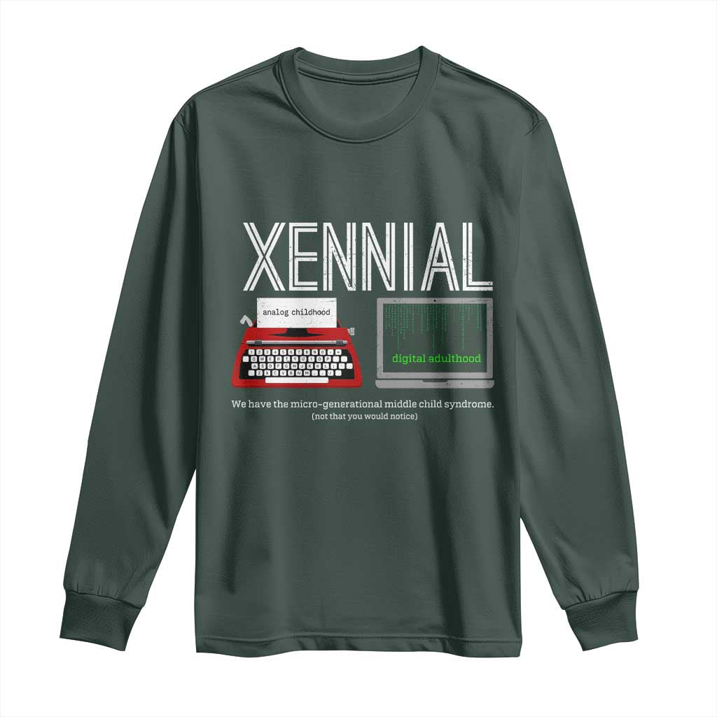 Xennial Typewriter and Computer Screen Long Sleeve Shirt Analog Childhood Digital Adulthood TS02 Dark Forest Green Print Your Wear