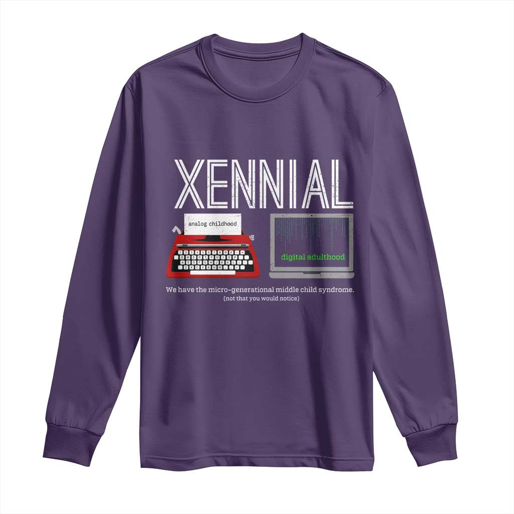 Xennial Typewriter and Computer Screen Long Sleeve Shirt Analog Childhood Digital Adulthood TS02 Purple Print Your Wear