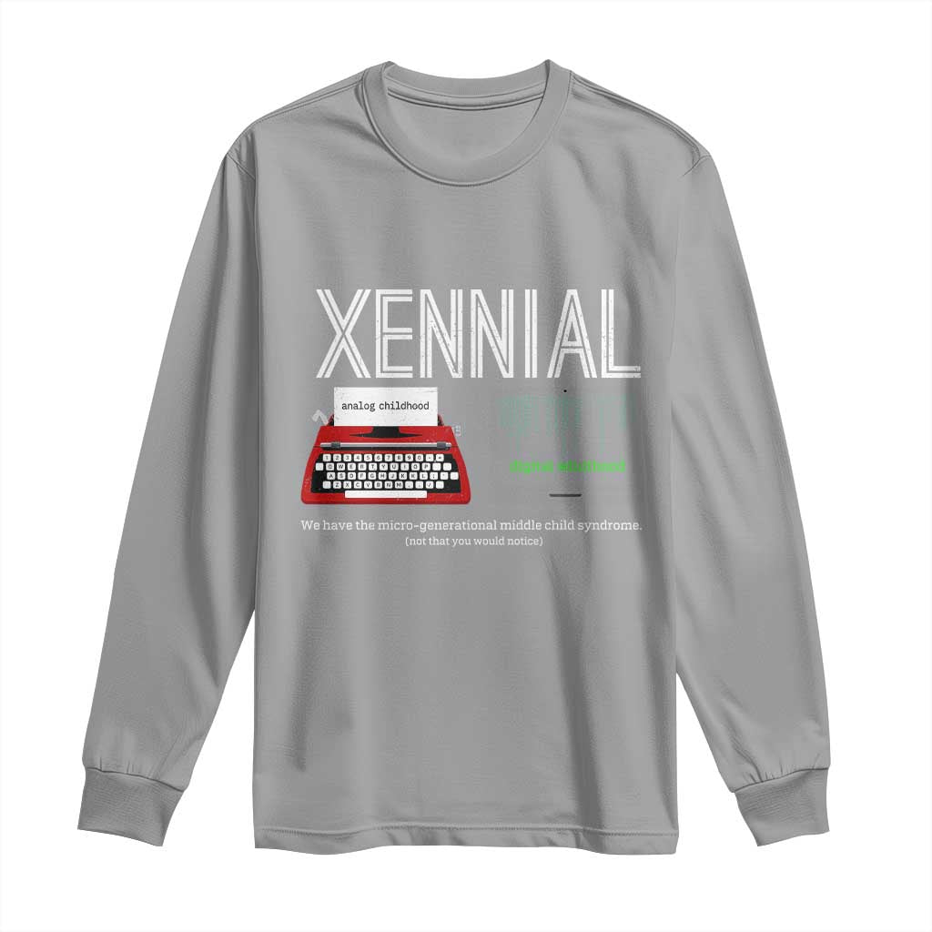 Xennial Typewriter and Computer Screen Long Sleeve Shirt Analog Childhood Digital Adulthood TS02 Sport Gray Print Your Wear