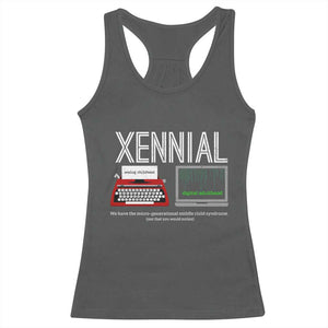 Xennial Typewriter and Computer Screen Racerback Tank Top Analog Childhood Digital Adulthood TS02 Dark Heather Print Your Wear