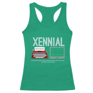 Xennial Typewriter and Computer Screen Racerback Tank Top Analog Childhood Digital Adulthood TS02 Irish Green Print Your Wear