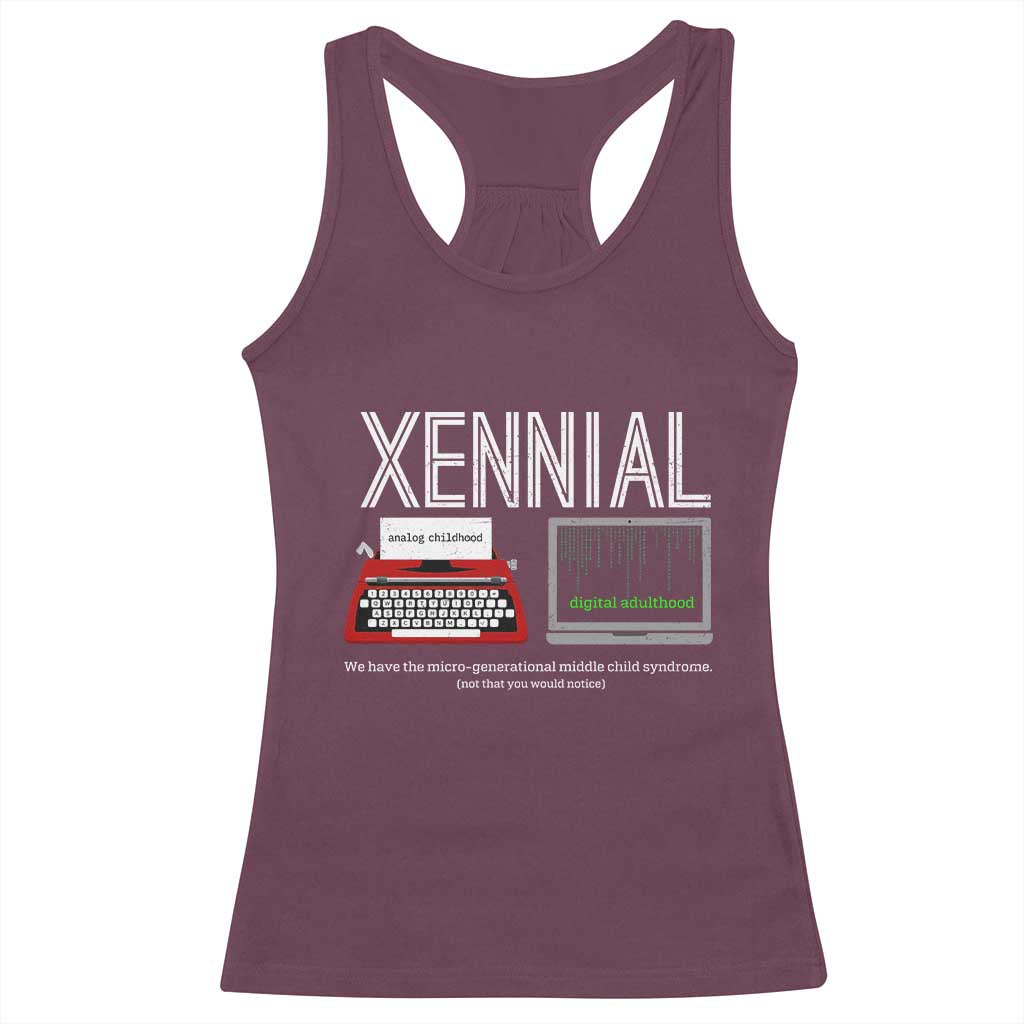 Xennial Typewriter and Computer Screen Racerback Tank Top Analog Childhood Digital Adulthood TS02 Maroon Print Your Wear