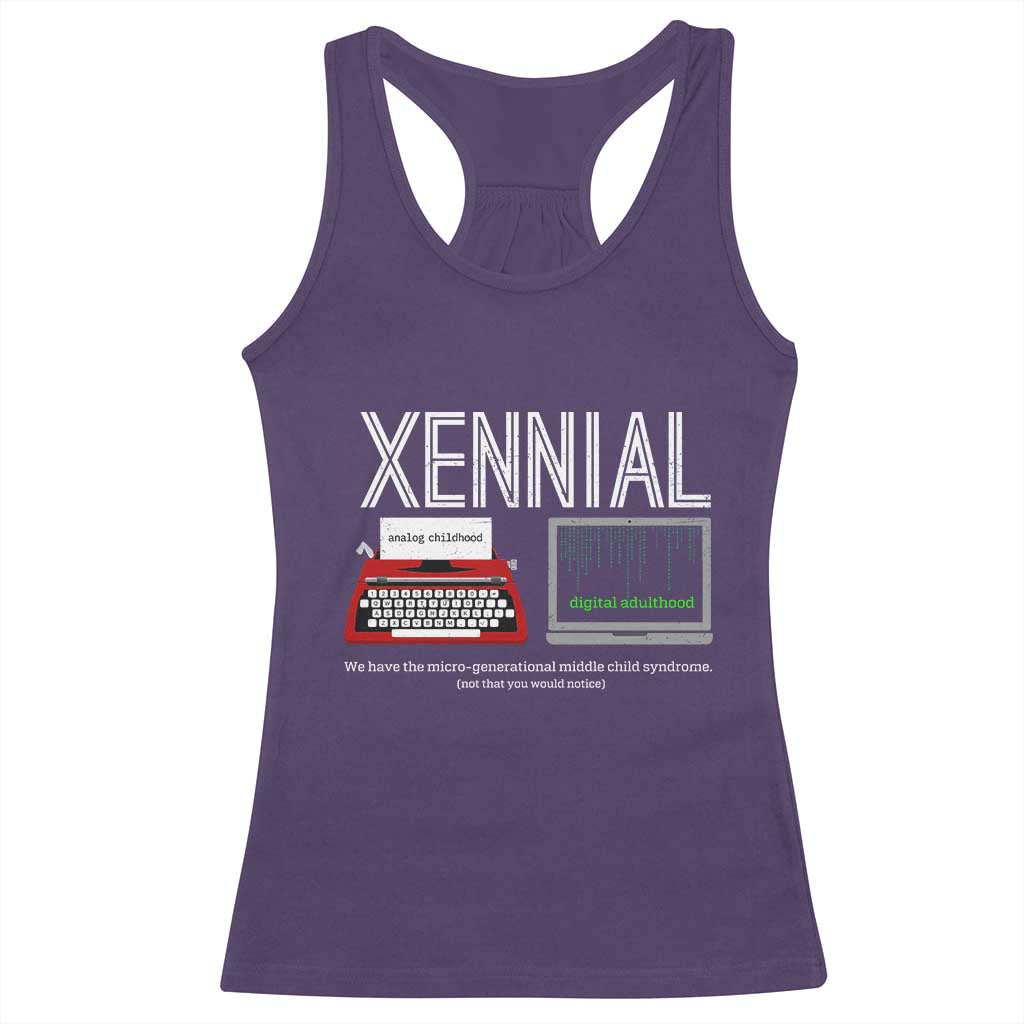 Xennial Typewriter and Computer Screen Racerback Tank Top Analog Childhood Digital Adulthood TS02 Purple Print Your Wear