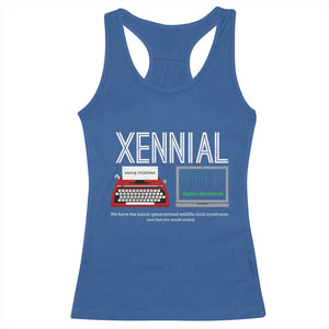 Xennial Typewriter and Computer Screen Racerback Tank Top Analog Childhood Digital Adulthood TS02 Royal Blue Print Your Wear