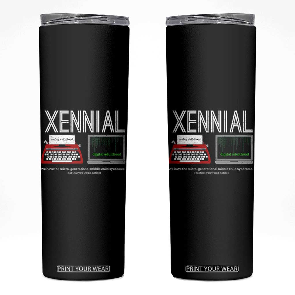 Xennial Typewriter and Computer Screen Skinny Tumbler Analog Childhood Digital Adulthood TS02 Black Print Your Wear