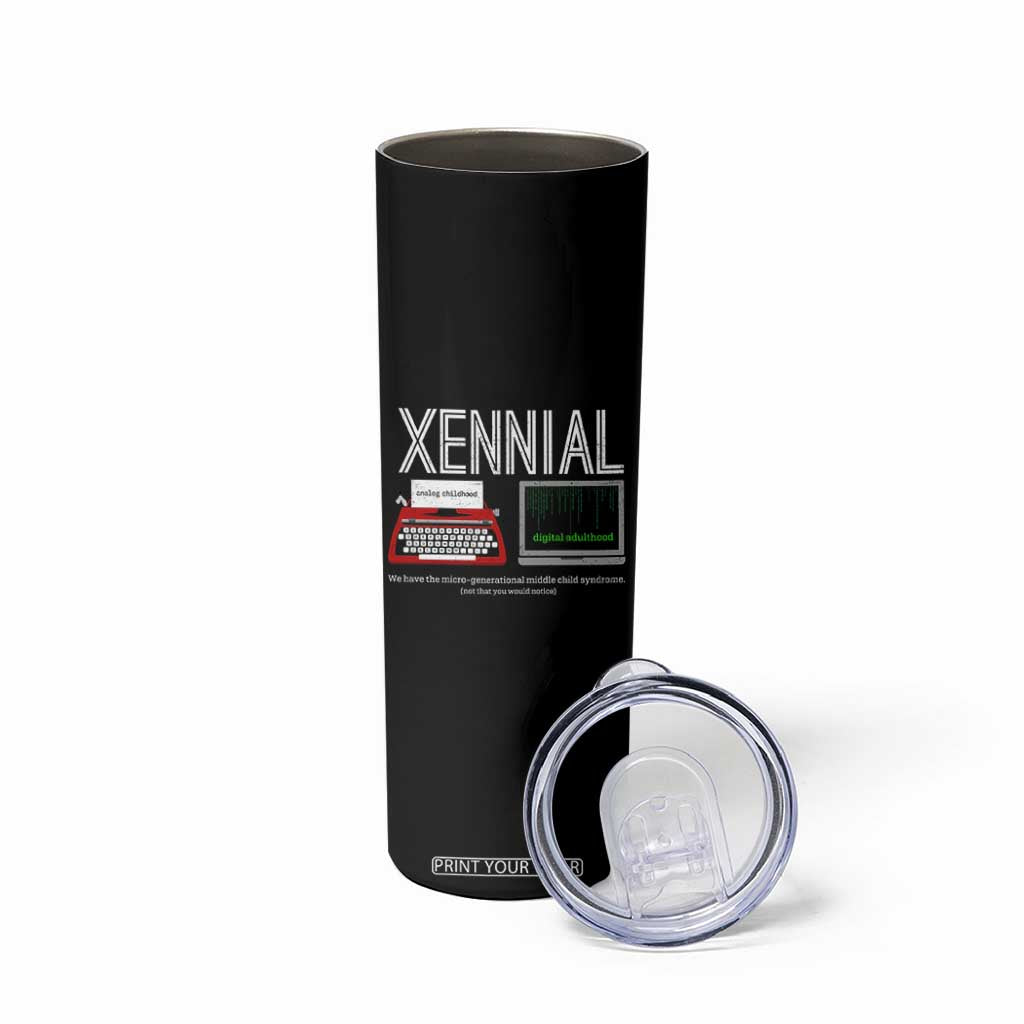 Xennial Typewriter and Computer Screen Skinny Tumbler Analog Childhood Digital Adulthood TS02 Print Your Wear