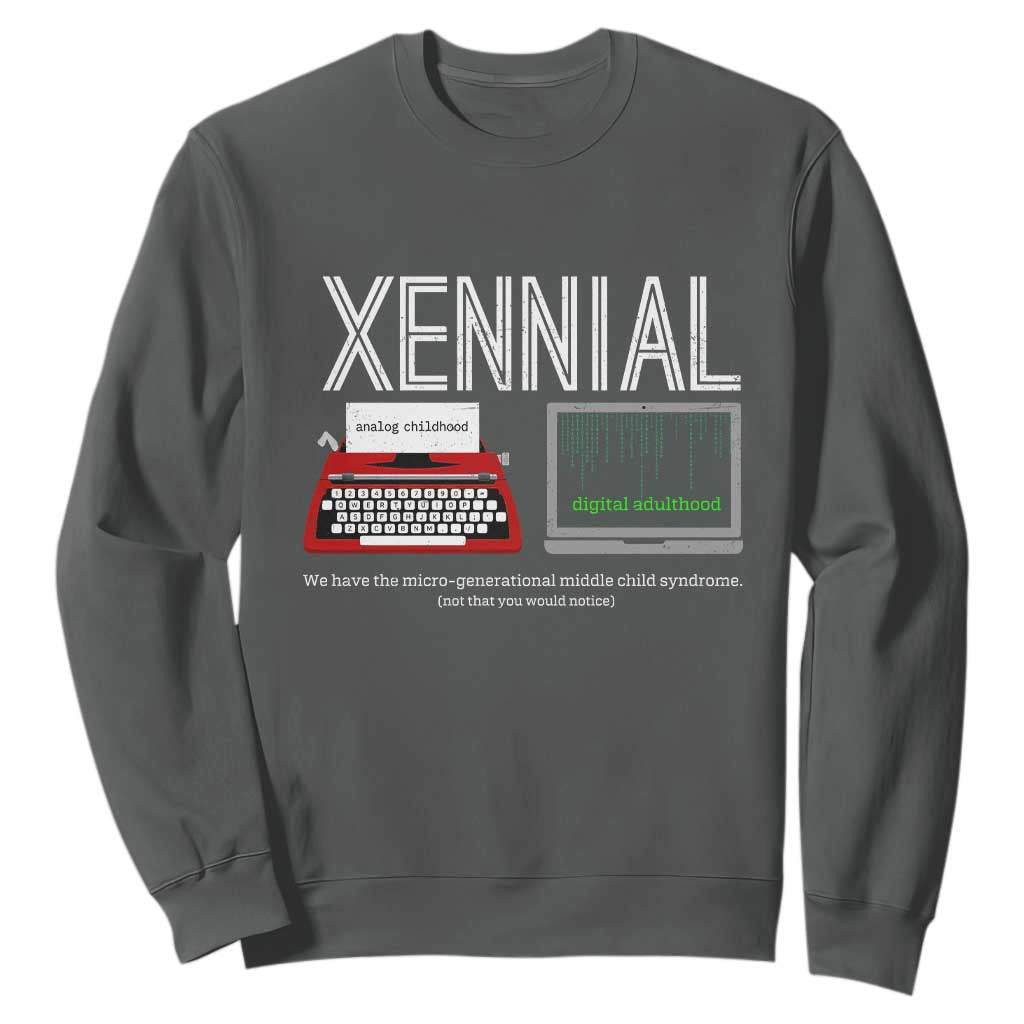 Xennial Typewriter and Computer Screen Sweatshirt Analog Childhood Digital Adulthood