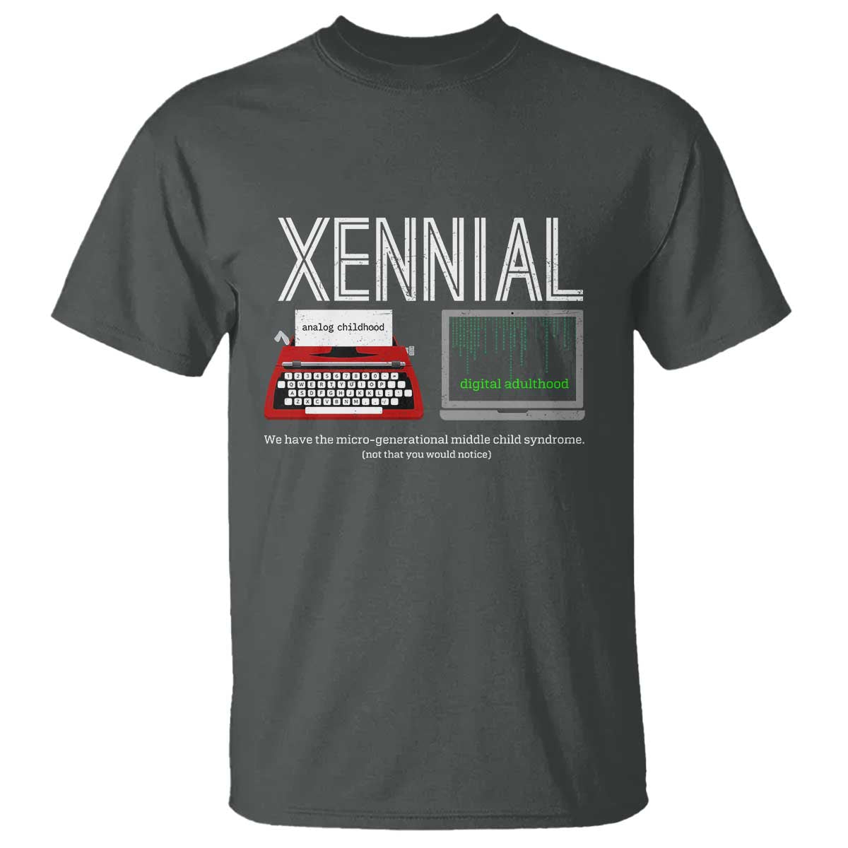 Xennial Typewriter and Computer Screen T Shirt Analog Childhood Digital Adulthood