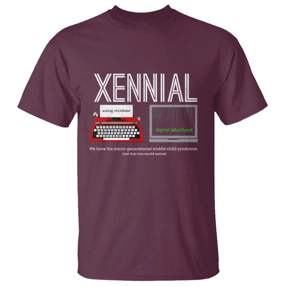 Xennial Typewriter and Computer Screen T Shirt Analog Childhood Digital Adulthood