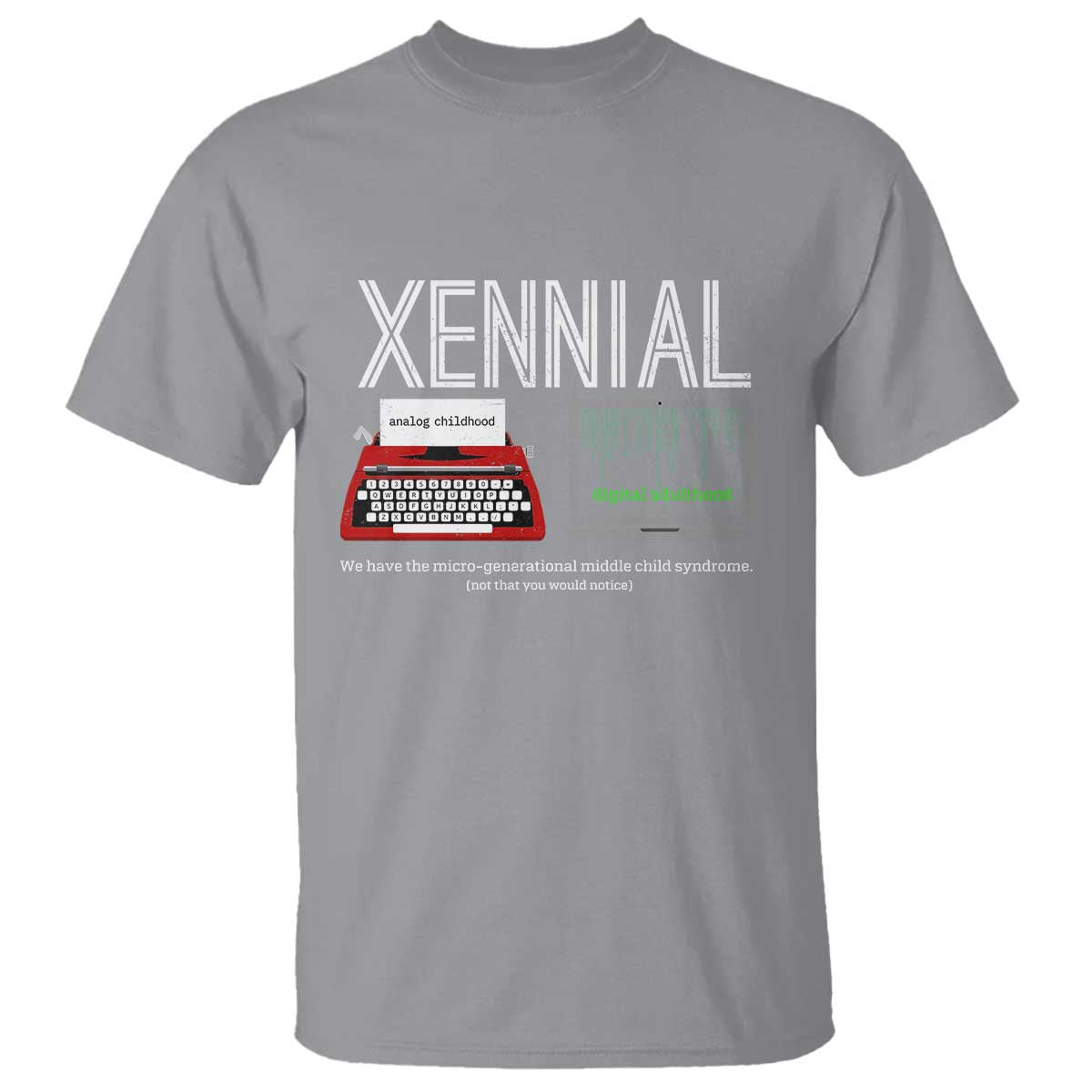 Xennial Typewriter and Computer Screen T Shirt Analog Childhood Digital Adulthood