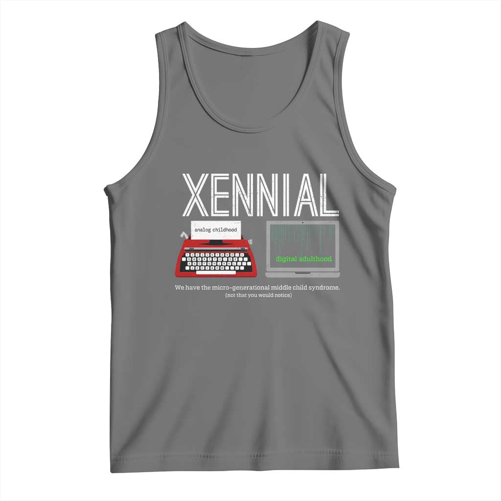 Xennial Typewriter and Computer Screen Tank Top Analog Childhood Digital Adulthood TS02 Black Heather Print Your Wear