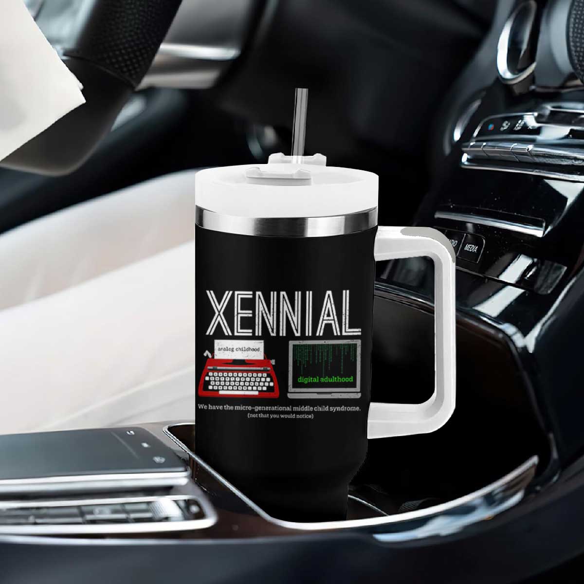 Xennial Typewriter and Computer Screen Tumbler With Handle Analog Childhood Digital Adulthood TS02 Print Your Wear