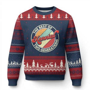 Xennial The Best of Two Generations Ugly Christmas Sweater Retro Sunset Vintage 70s Graphic TS02 Navy Red Print Your Wear