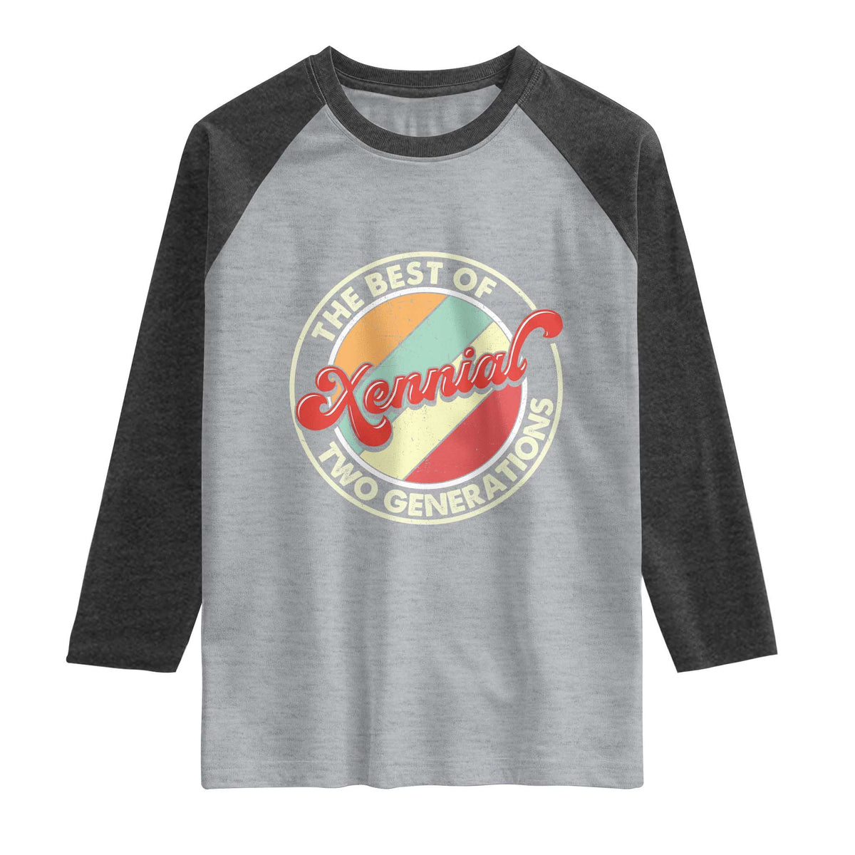 Xennial The Best of Two Generations Raglan Shirt Retro Sunset Vintage 70s Graphic TS02 Heather Gray Heather Charcoal Print Your Wear