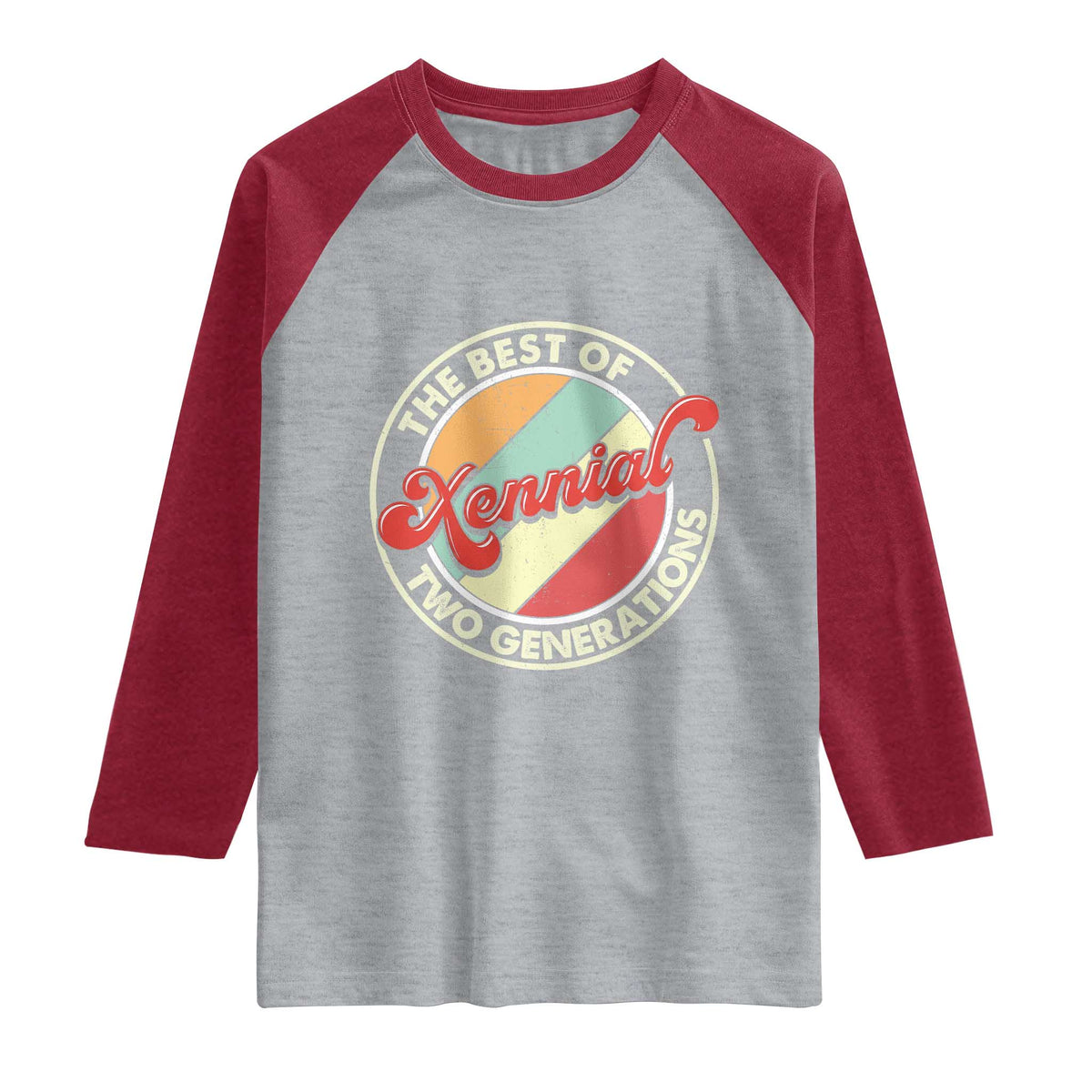 Xennial The Best of Two Generations Raglan Shirt Retro Sunset Vintage 70s Graphic TS02 Heather Gray Heather Red Print Your Wear