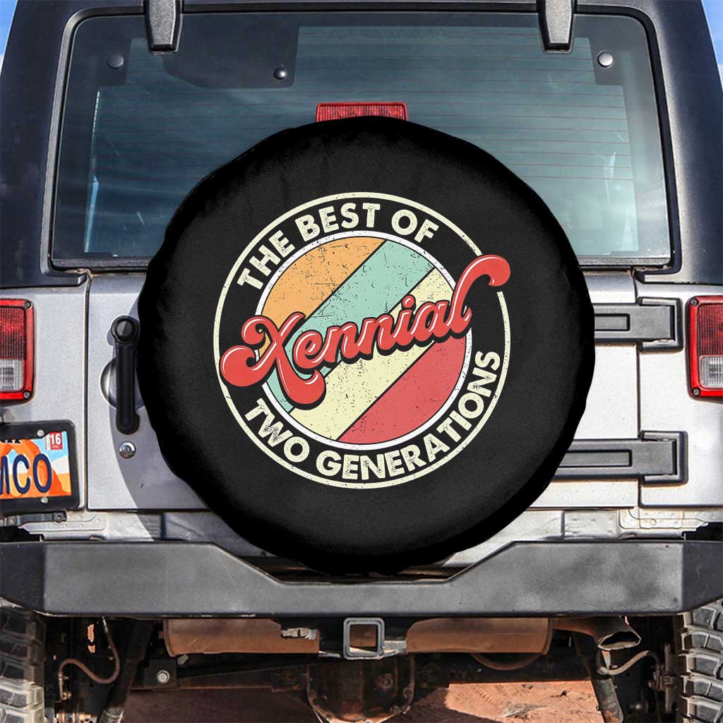 Xennial The Best of Two Generations Spare Tire Cover Retro Sunset Vintage 70s Graphic TS02 No hole Black Print Your Wear