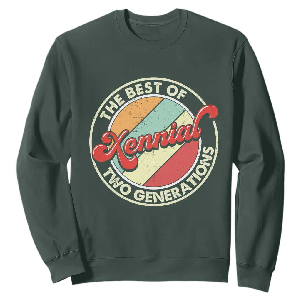 Xennial The Best of Two Generations Sweatshirt Retro Sunset Vintage 70s Graphic TS02 Dark Forest Green Print Your Wear