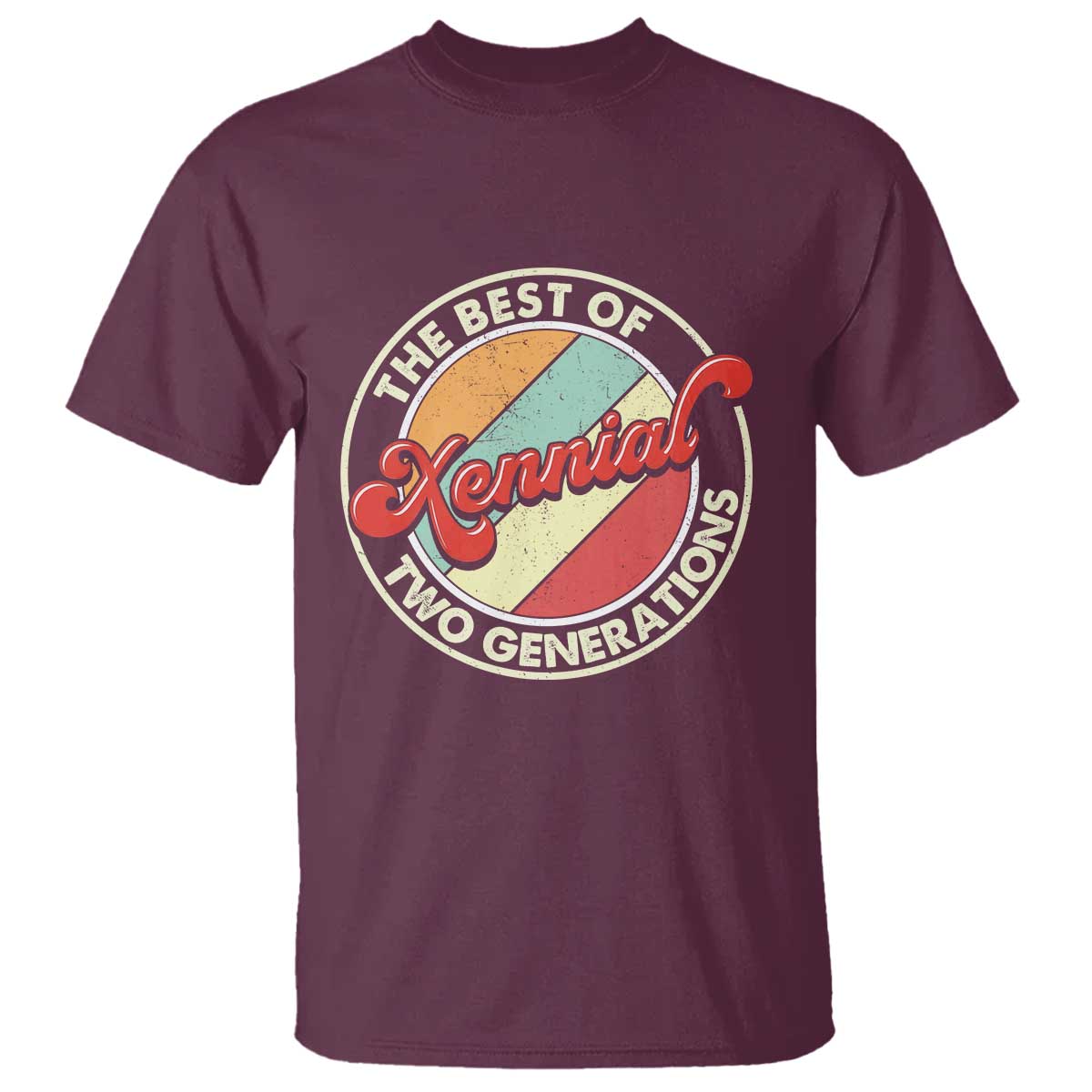 Xennial The Best of Two Generations T Shirt Retro Sunset Vintage 70s Graphic TS02 Maroon Print Your Wear