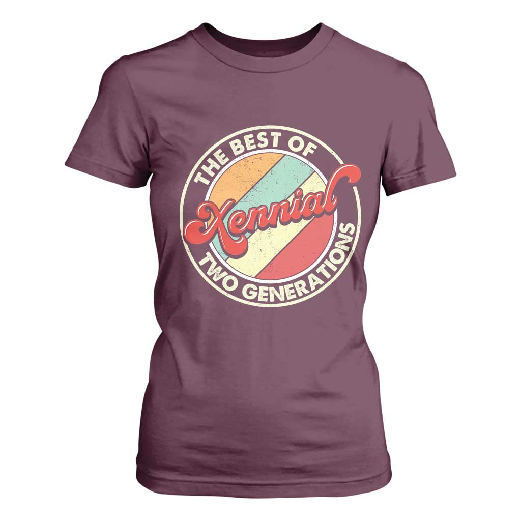 Xennial The Best of Two Generations T Shirt For Women Retro Sunset Vintage 70s Graphic TS02 Maroon Print Your Wear