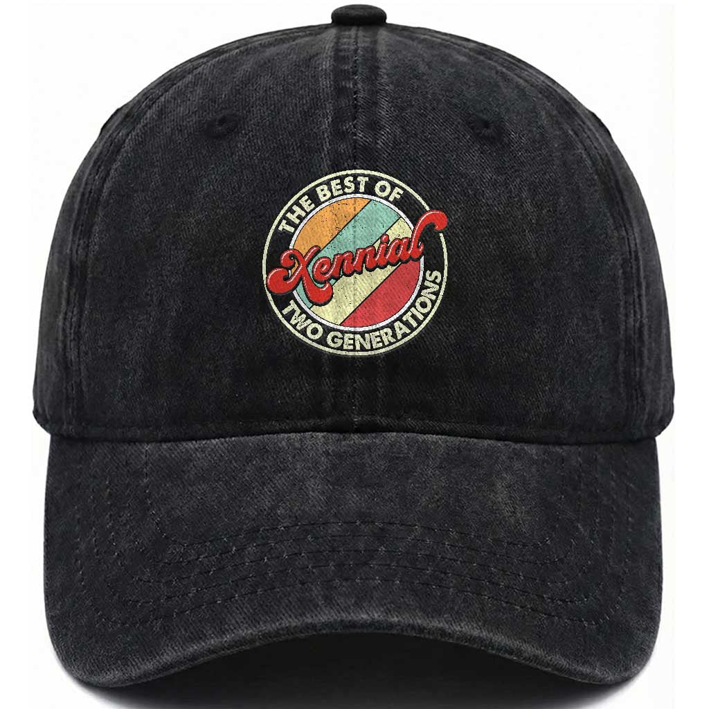 Xennial The Best of Two Generations Washed Cotton Baseball Cap Retro Sunset Vintage 70s Graphic TS02 Print Your Wear