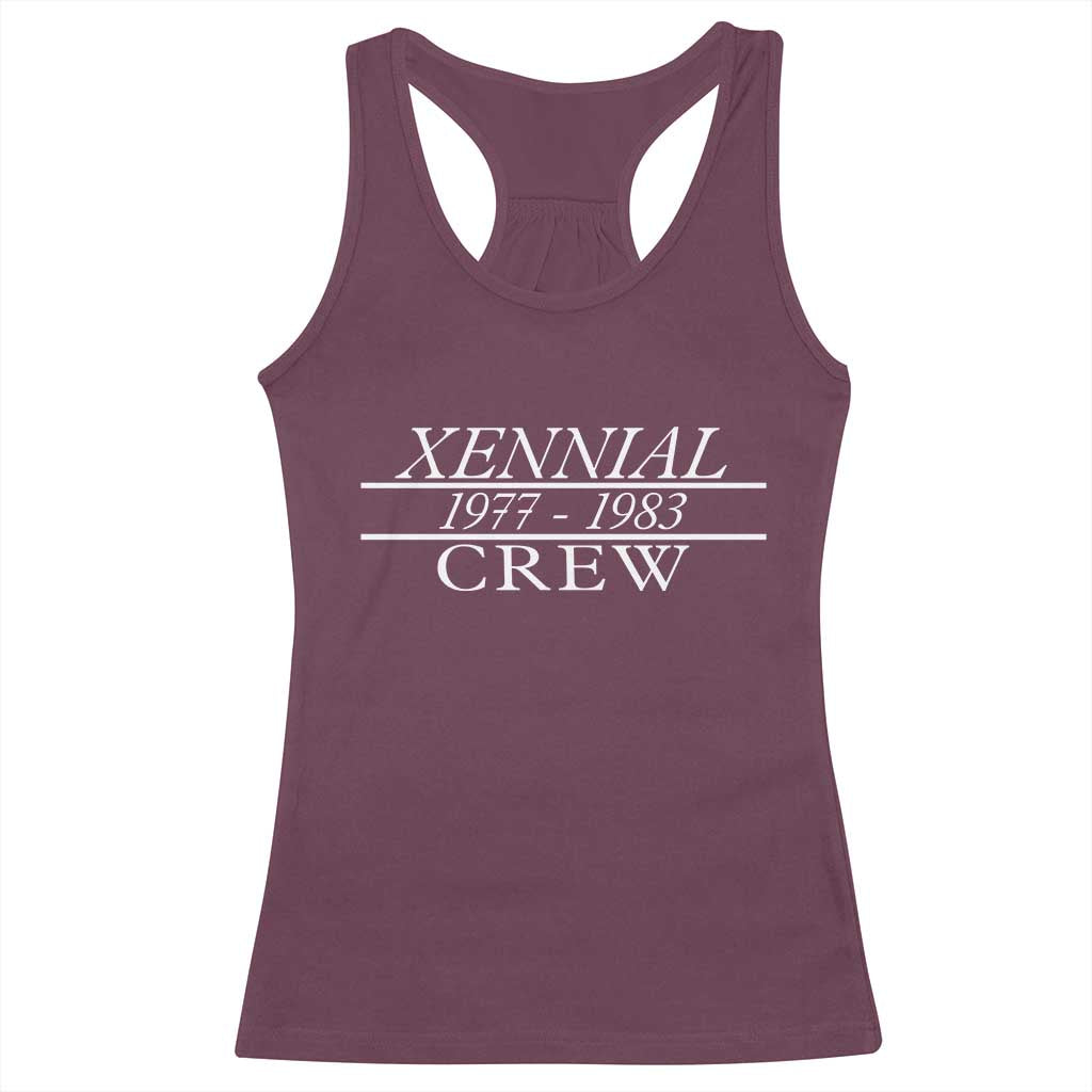 Xennial Crew 1977 to 1983 Racerback Tank Top Minimalist Bold Typography Graphic TS02 Maroon Print Your Wear