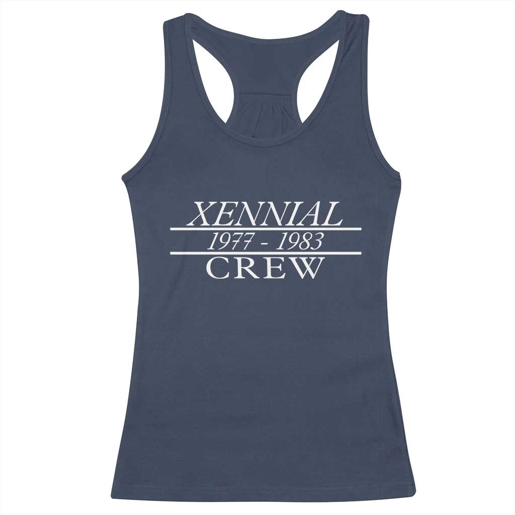 Xennial Crew 1977 to 1983 Racerback Tank Top Minimalist Bold Typography Graphic TS02 Navy Print Your Wear