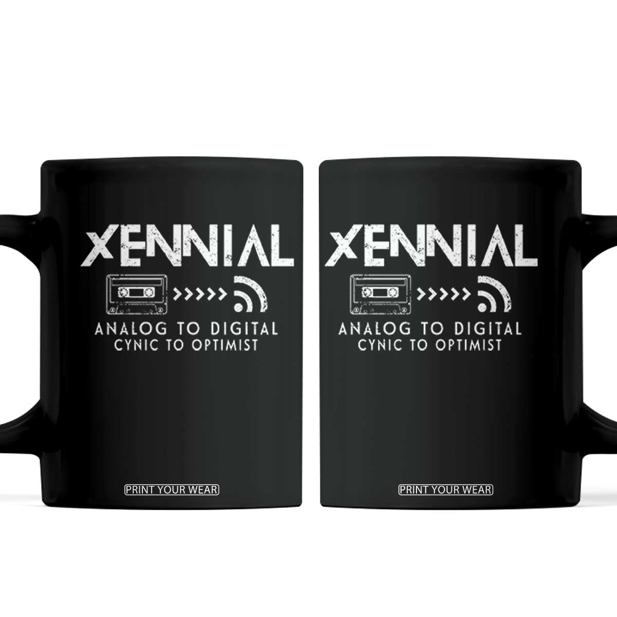 Funny Xennial Analog To Digital Coffee Mug Cassette Tape to Internet Cynic to Optimist