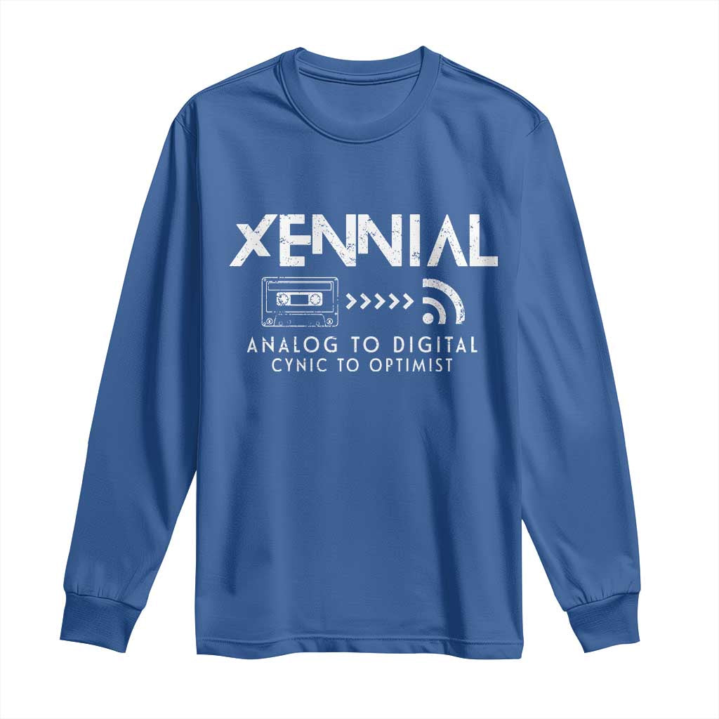 Funny Xennial Analog To Digital Long Sleeve Shirt Cassette Tape to Internet Cynic to Optimist TS02 Royal Blue Print Your Wear