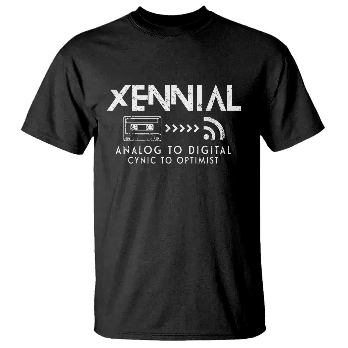 Funny Xennial Analog To Digital T Shirt Cassette Tape to Internet Cynic to Optimist TS02 Black Print Your Wear